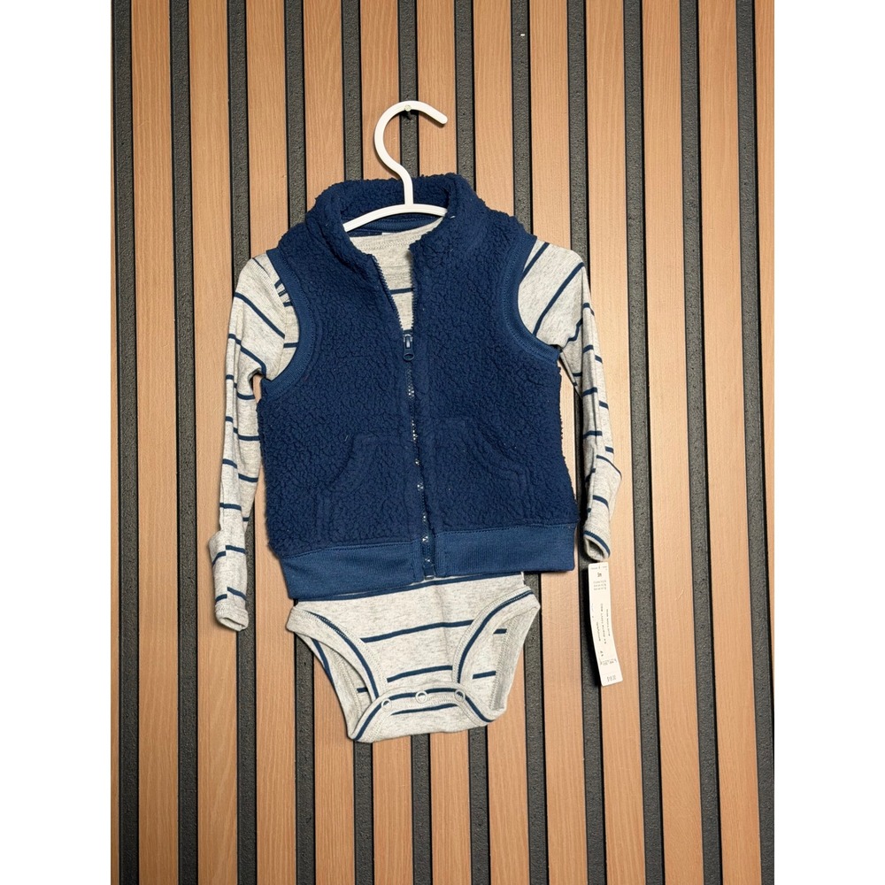 Carters Baby 3 Months Sherpa Fleece Vest and Striped‎ Bodysuit 2 Piece Set NEW